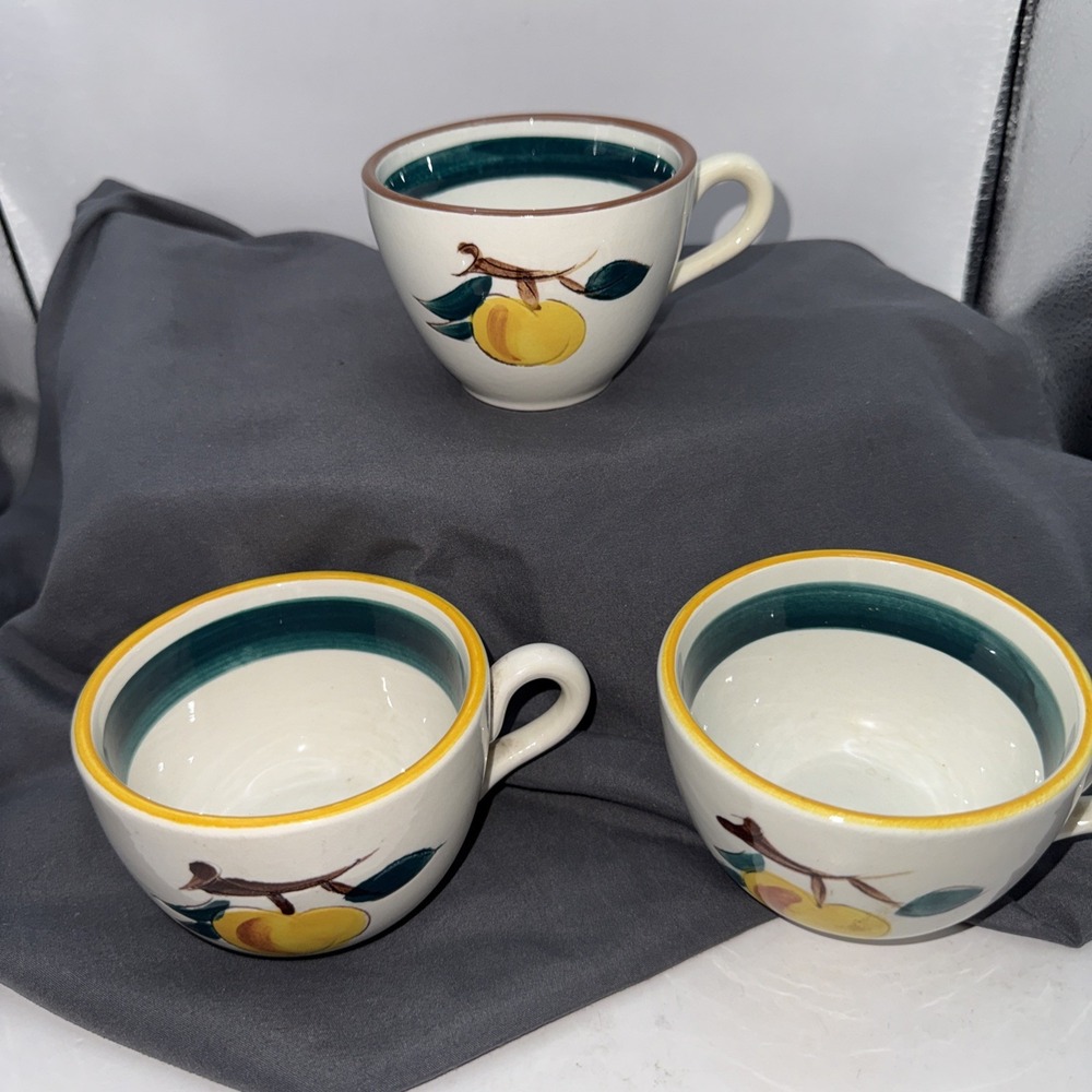 Vintage Stangl Pottery Fruit Pattern  Coffee Cups Set Of 3 Pre Owned